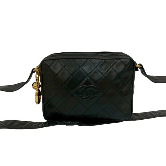 CHANEL Matelasse Lambskin Coco Mark Chain Shoulder Bag Pochette Black 32204 - Picture 1 of 10